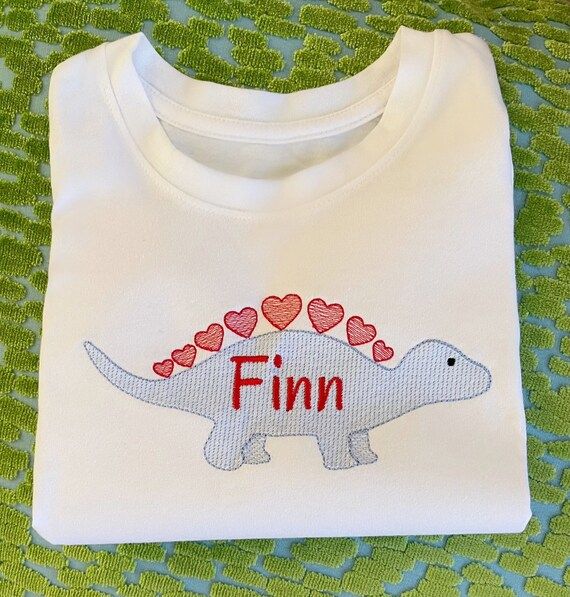 Unisex, Embroidered Name, Valentine’s Day Dinosaur, Shirt, Long Sleeve, Short Sleeve | Etsy (US)