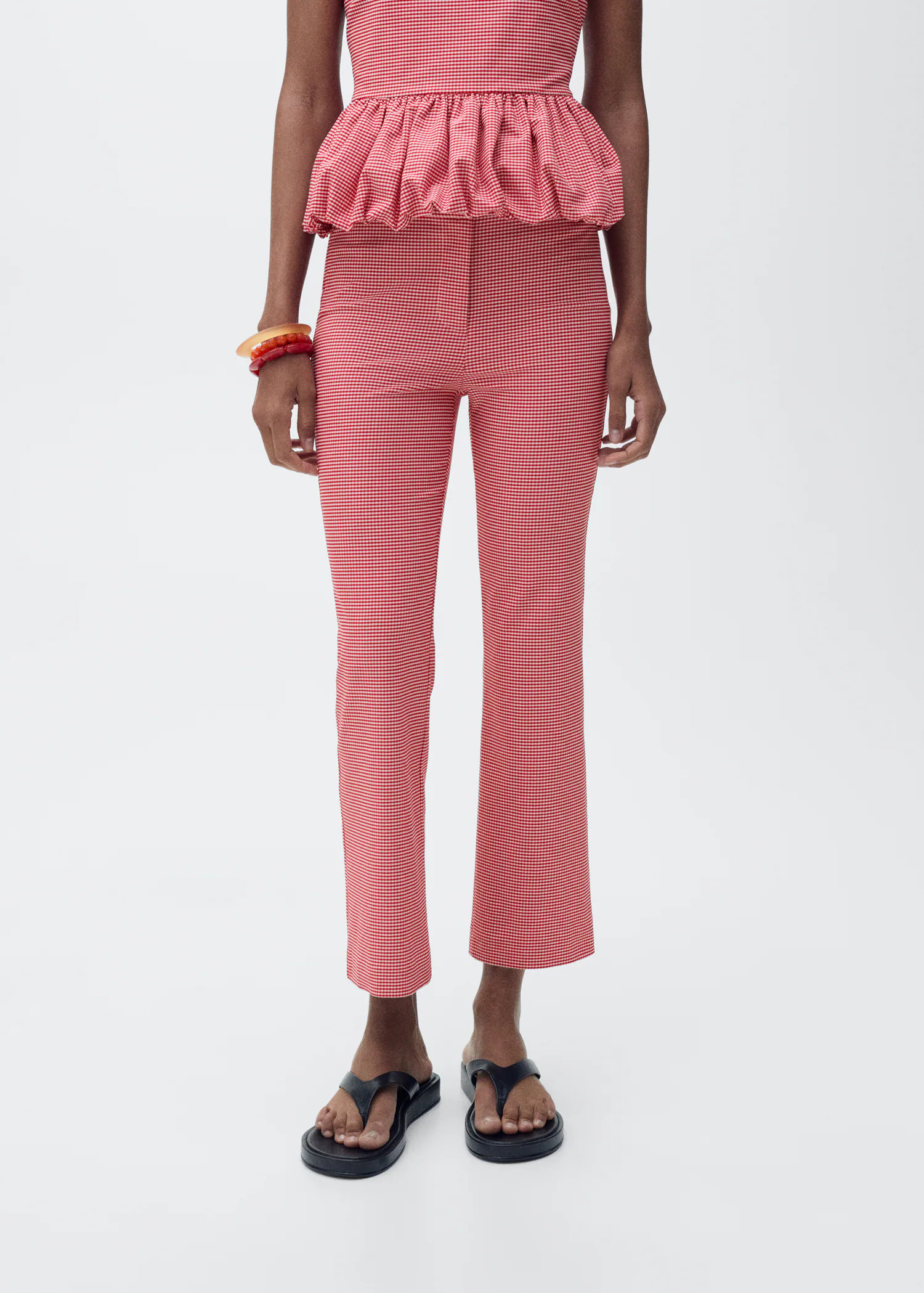 Gingham-check cropped pants - Women | MANGO USA | Mango (US/MX/AU)