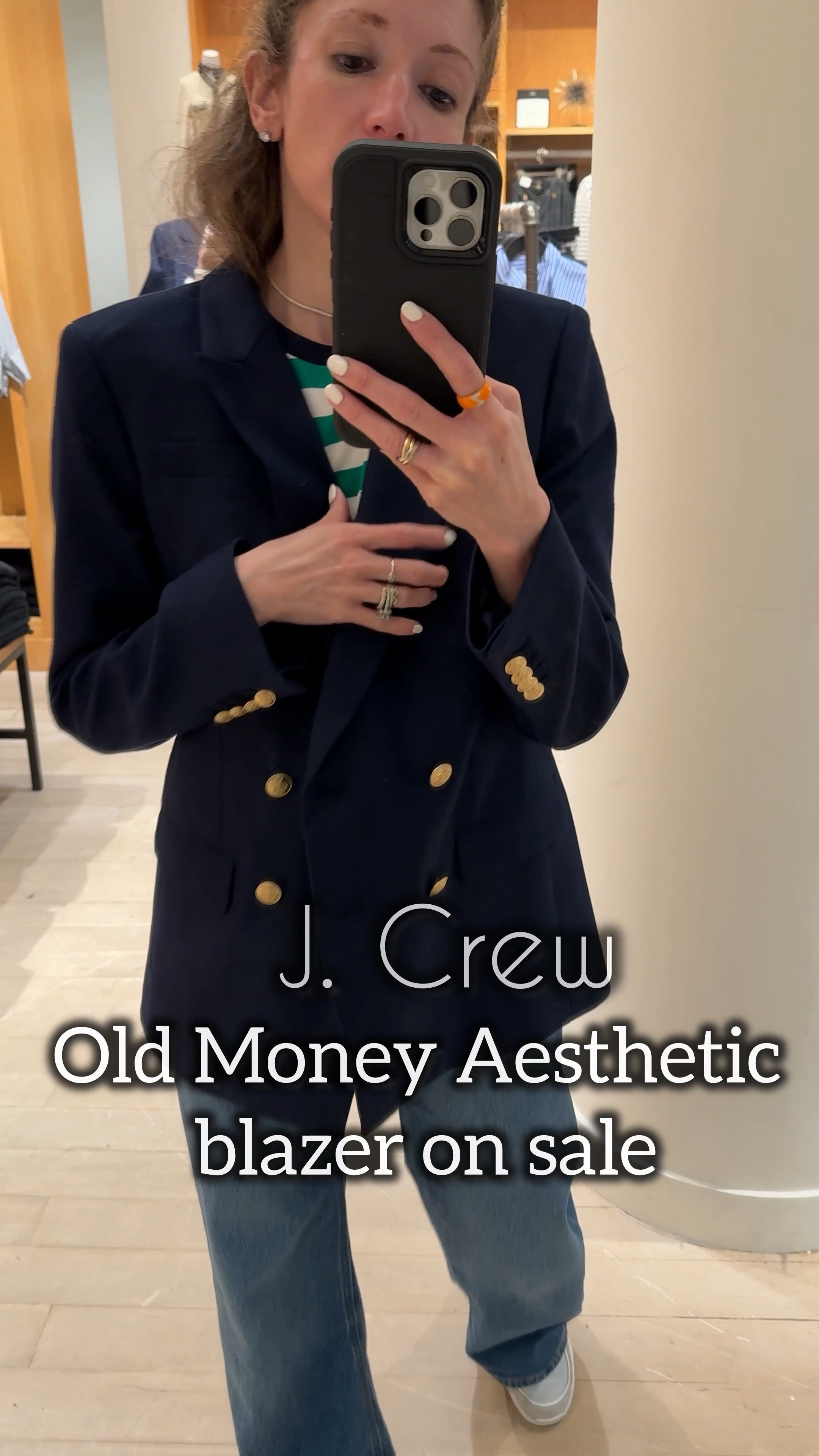 A classic navy blazer with gold buttons elevates any look. Get a classic and timeless look with this J. Crew blazer on sale for about $100 with code weekend! ❤️ reminds me of my Sezane Michele blazer which I wear all the time! Wearing a size 2 here, I’m 5’4 and usually wear an xs/small. These are my best selling jeans only $24 down from $29! 

#LTKSaleAlert #LTKVideo #LTKBacktoSchool