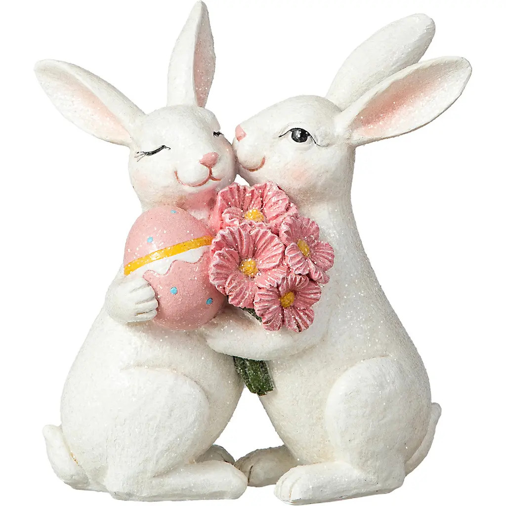 Glitzhome 7"H Easter Loving Bunny Resin Table Decor in White at Nordstrom, Size Medium | Nordstrom