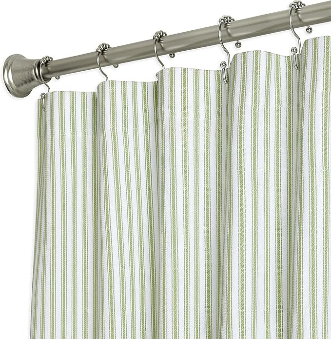 Cackleberry Home Tarragon Green and White Ticking Stripe Shower Curtain Woven Cotton 72 Inches W ... | Amazon (US)