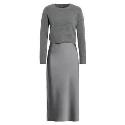 CeCe Long Sleeve Mixed Media Midi Dress in Salt N Pepper at Nordstrom, Size X-Large | Nordstrom