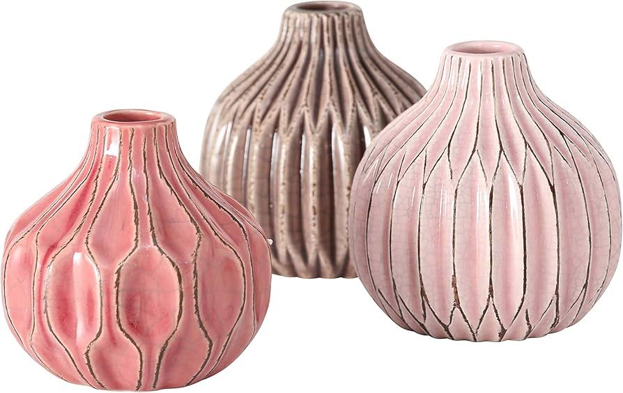 WHW Whole House Worlds Iconic Scandi Baby Vases, Set of 3, Fluted, Pink, Mauve and Dusty Rose, Cr... | Amazon (US)