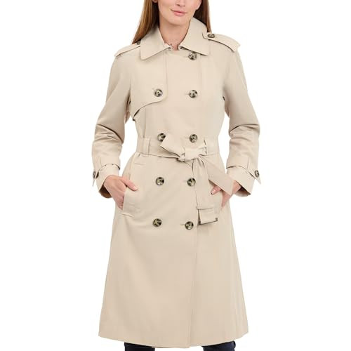 LONDON FOG Women's 3/4 Length Double-Breasted Trench Coat with Belt, Stone, Medium | Amazon (US)