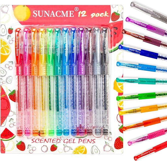 Sunacme Fruity Scented Gel Ink Pens, 12 Assorted Colorful Gel Pens for Kids Drawing, Writing, Col... | Amazon (US)
