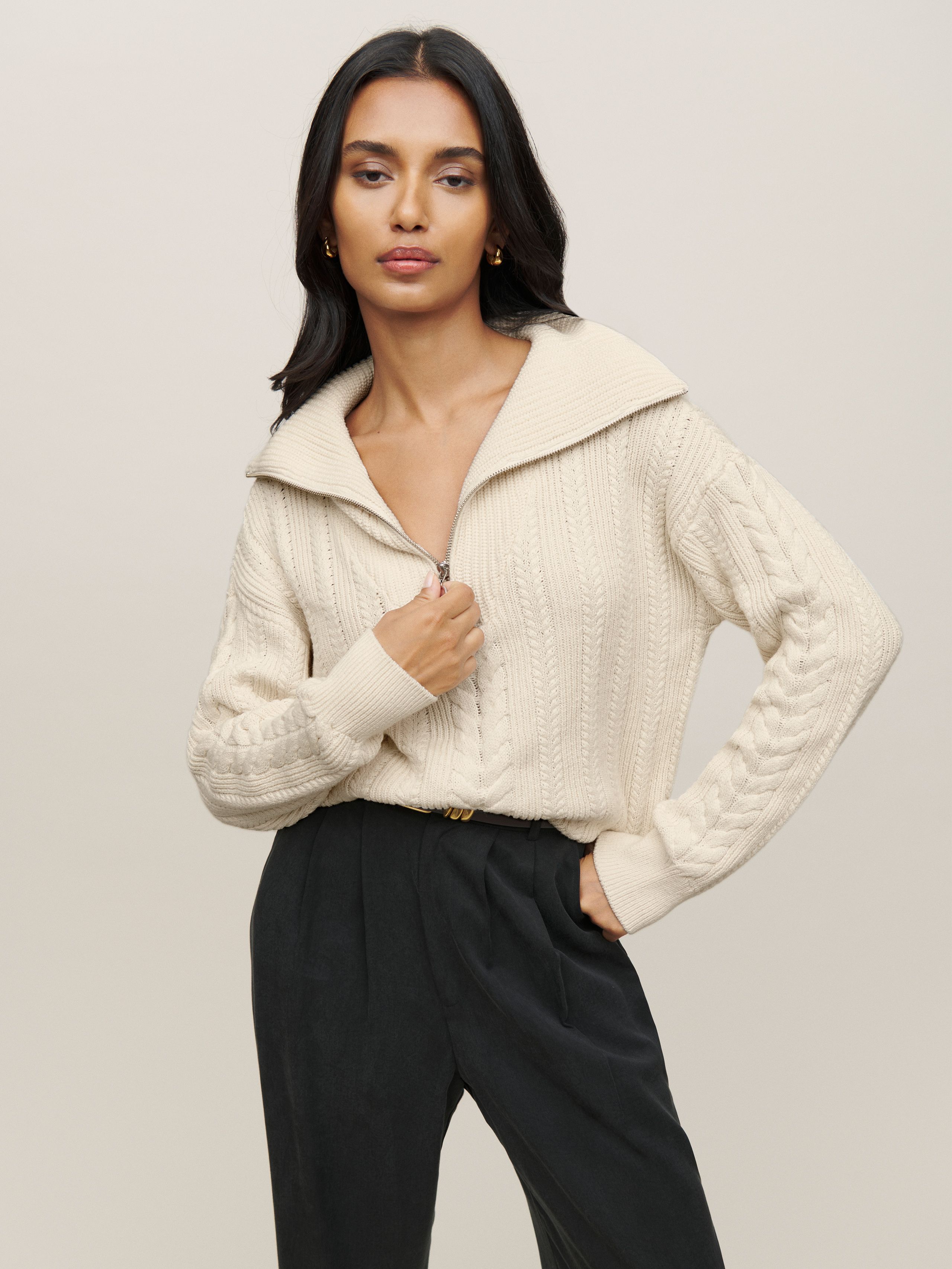 Lucca Cotton Cable Half Zip Sweater | Reformation (US & AU)