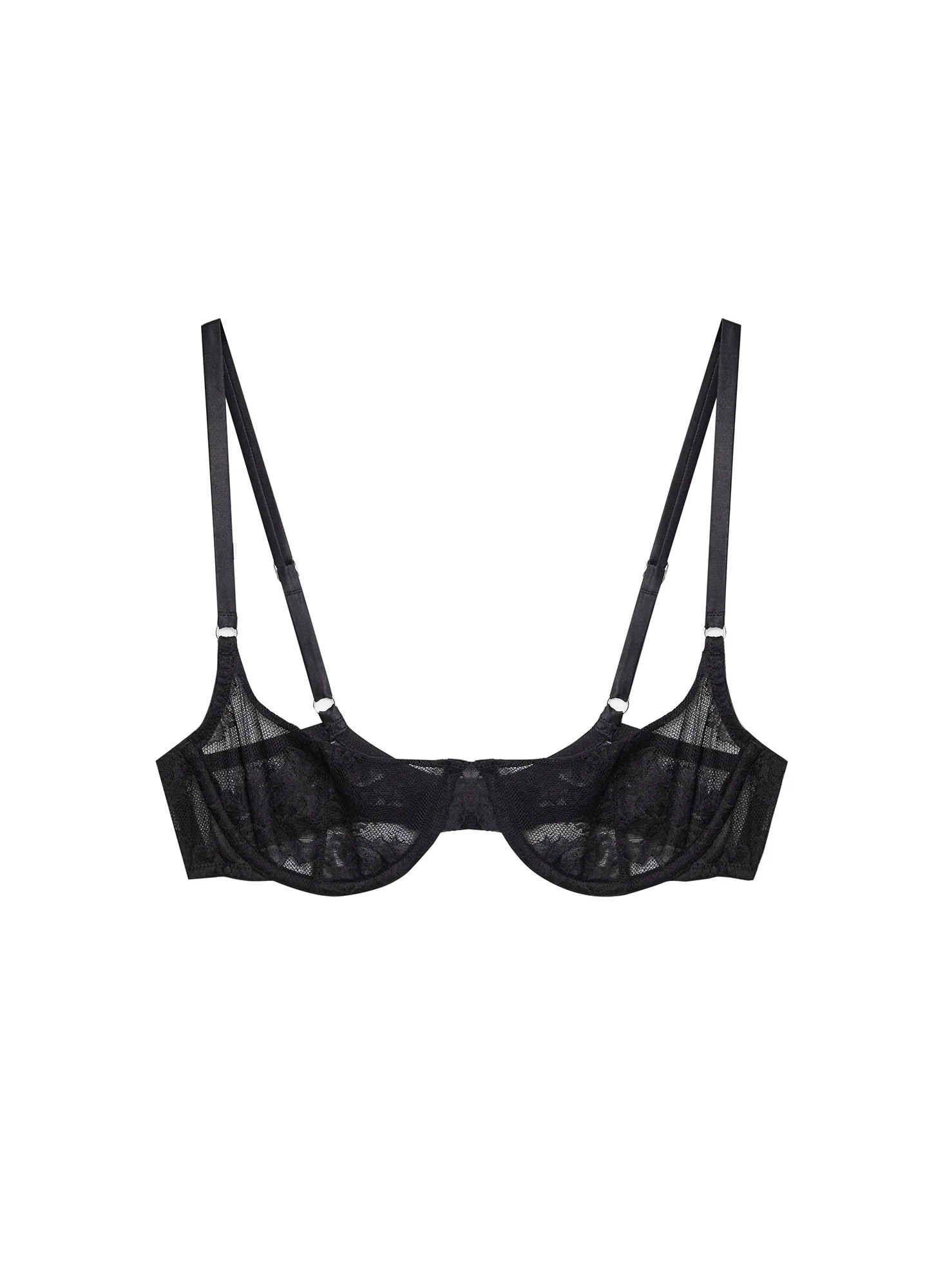 Black Bouquet Lace Scooped Balconette Bra | Fleur du Mal | Fleur du Mal