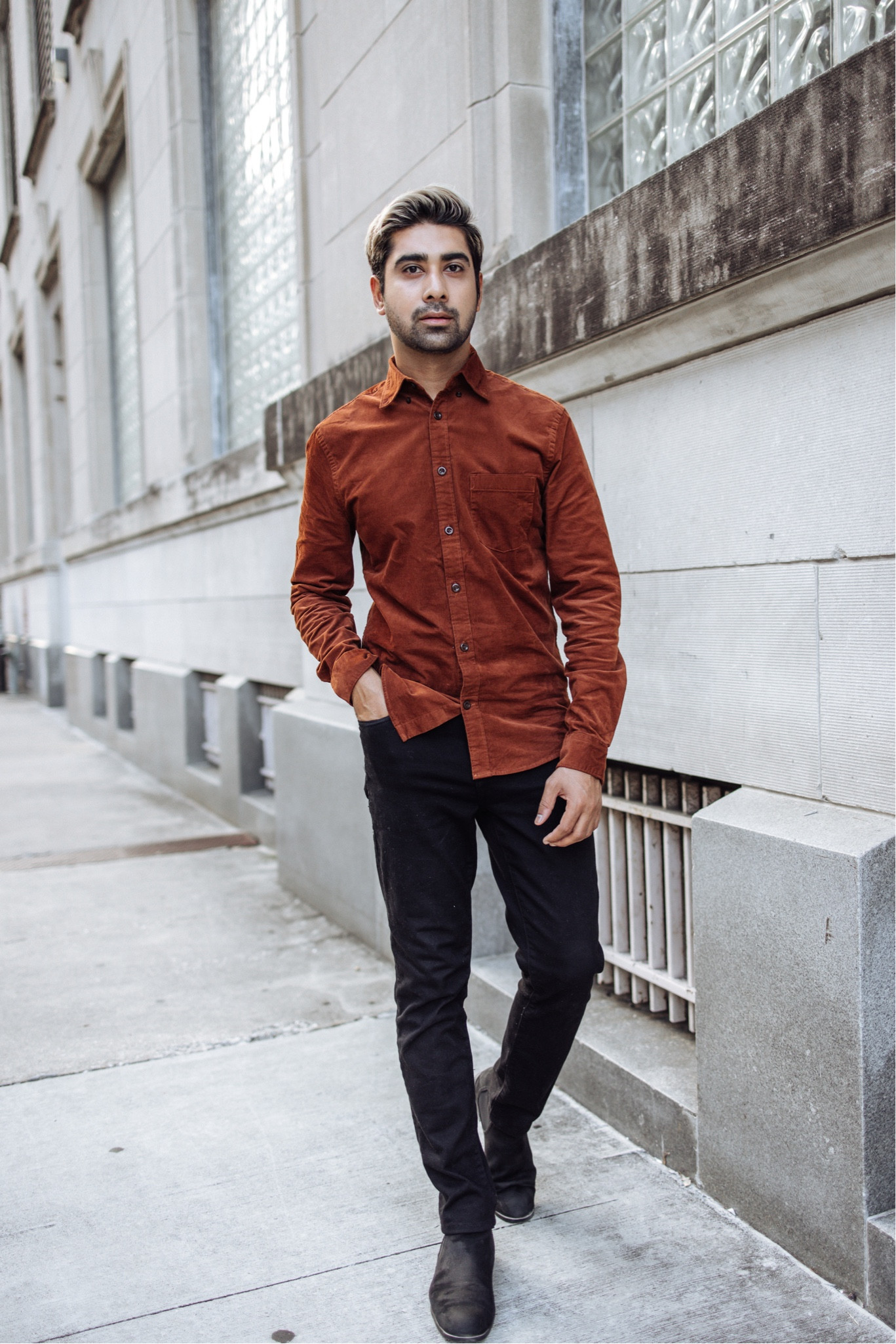 slim solid stretch corduroy shirt