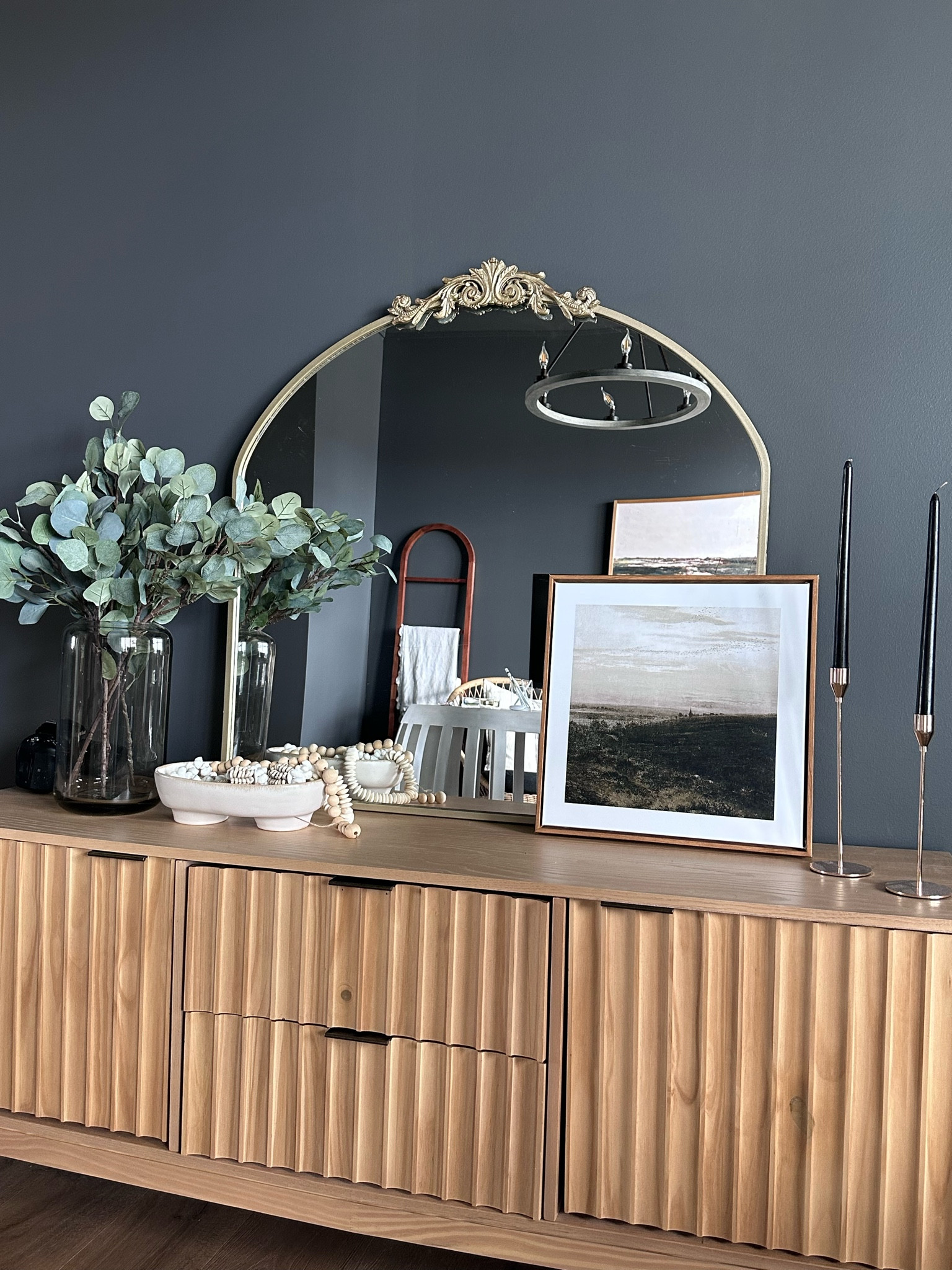 Office decor with a canvas landscape print, gold mirror, candles and more  

#LTKhome #LTKunder50 #LTKunder100