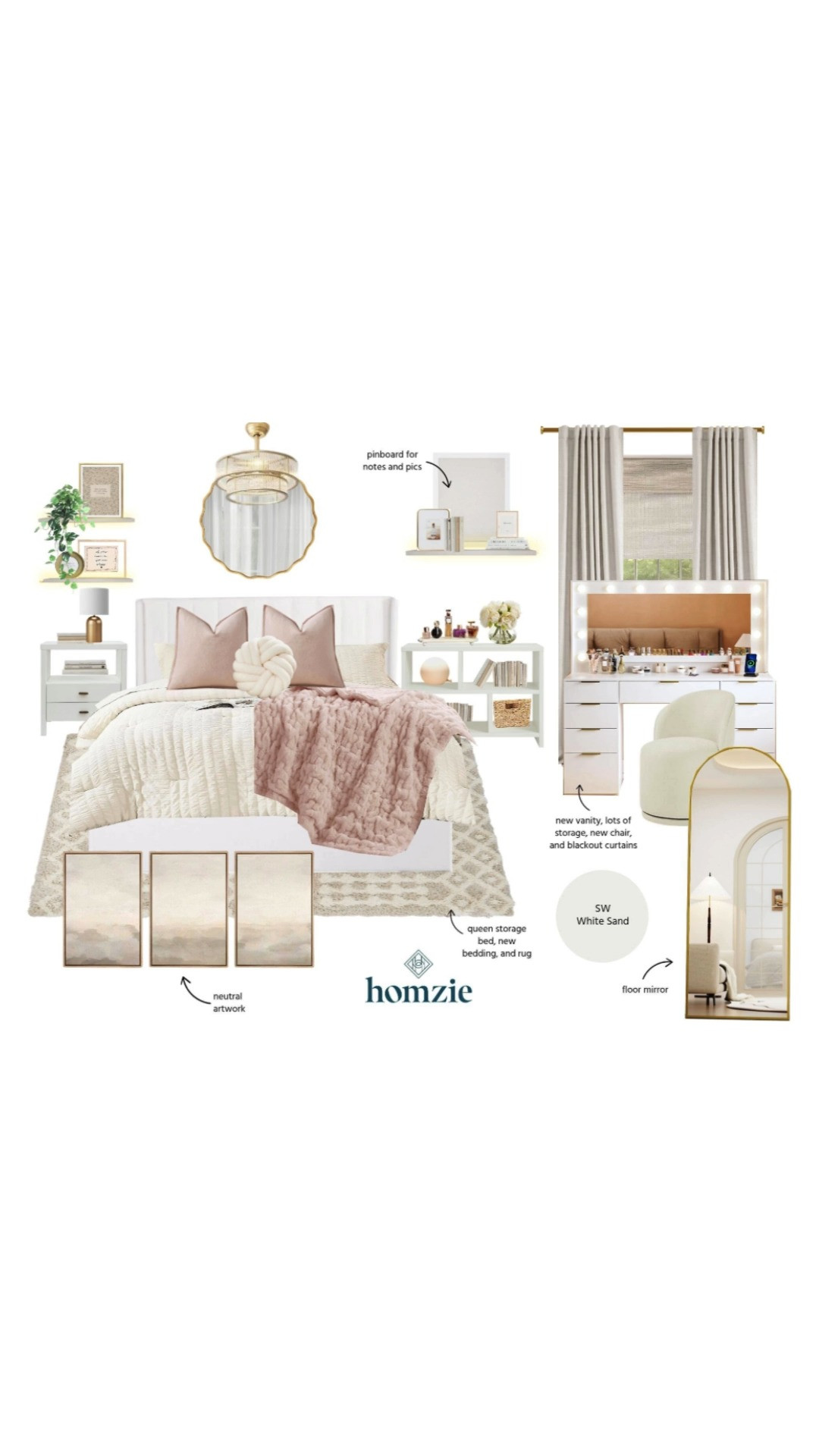 Teenage Girl's bedroom featuring wall art, bed frame, bedding, accent pillows, makeup vanity, curtains, rug, nightstands, book shelf, decor, etc.

#LTKHome #LTKFinds #LTKFavorites #HomeStyleDaily 

 #LTKHome #LTKStyleTip #LTKFamily