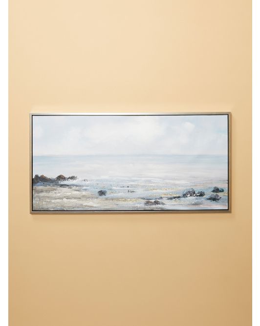 28x56 Canvas Hand Painted Bedrock Shore Wall Art In Frame | Living Room | HomeGoods | HomeGoods