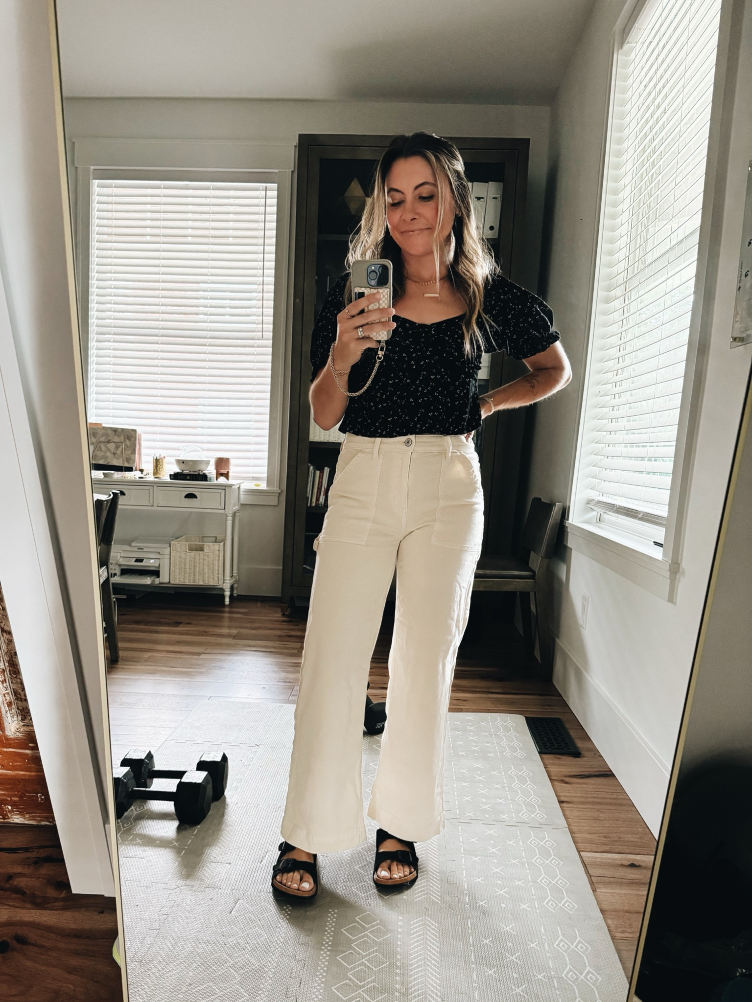 Casual everyday outfit. 

Cropped top from @nuuly
Pants from American Eagle
Birkenstocks dupes from Amazon

#LTKStyleTip #LTKSummerSales #LTKWorkwear