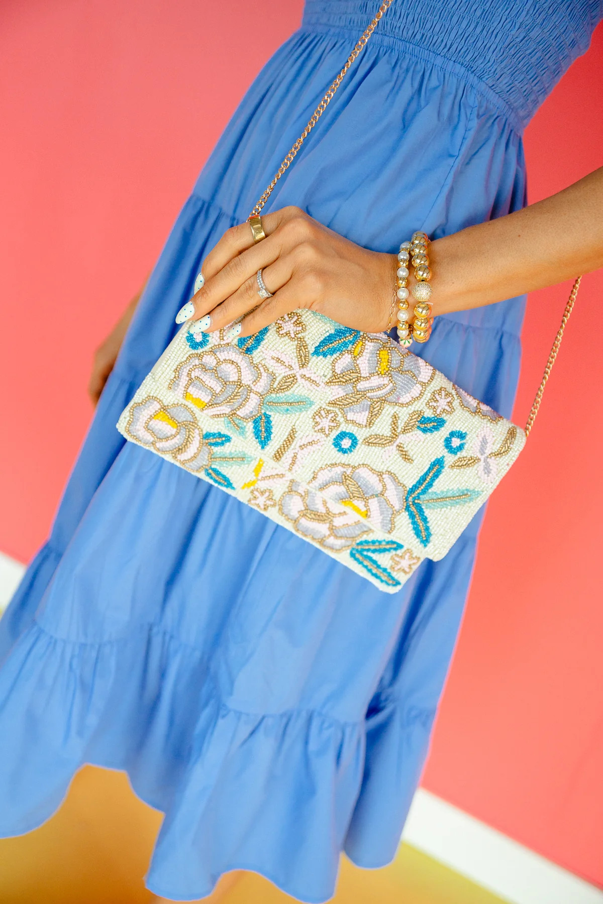 Abigail Beaded Shoulder Bag - Ivory + Turquoise + Blush | MyEllement Boutique