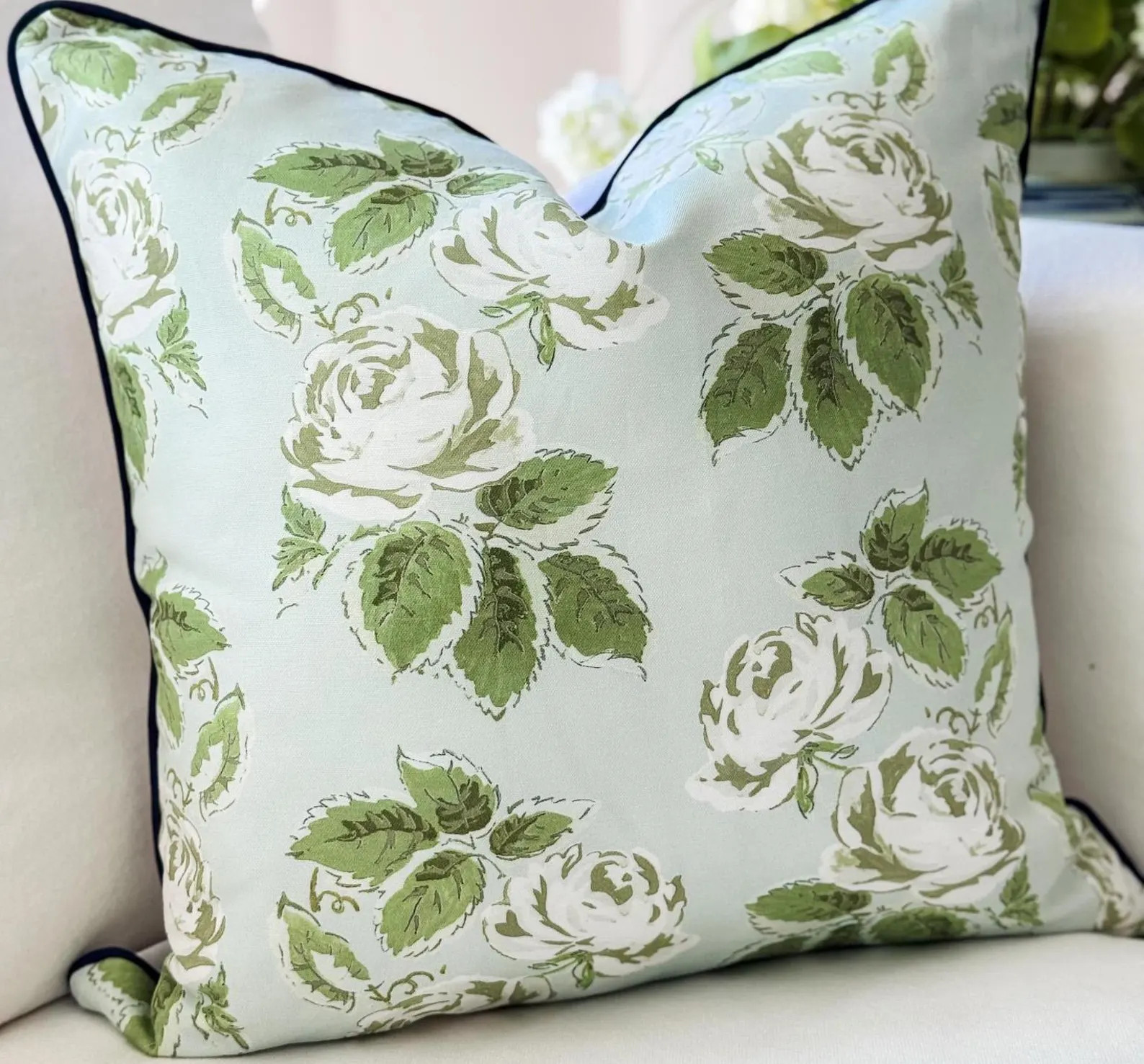 Whitney English Blue Woodland Rose Floral Pillow Cover - Grandmillenial Decor | Etsy (Global)