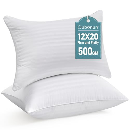 Oubonun 12 x 20 Throw Pillow Inserts, Firm and Fluffy Decorative Square Pillows for Couch Bed Sofa with Soft Cotton Cover White Cushion with Down Alternative Pack of 2 | Amazon (US)