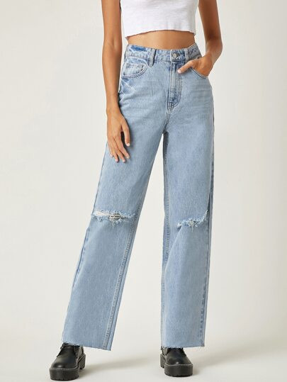 SHEIN BASICS Stone Wash Boyfriend Jeans | SHEIN