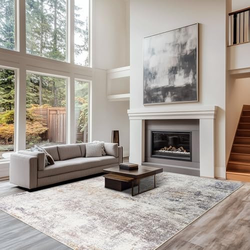8x10 Living Room Bedroom Area Rugs Large Modern Abstract Rug Machine Washable Beige Soft Rug, Anti-Skid Non-Shedding Floor Carpet for Dining Room Home Office Decor | Amazon (US)