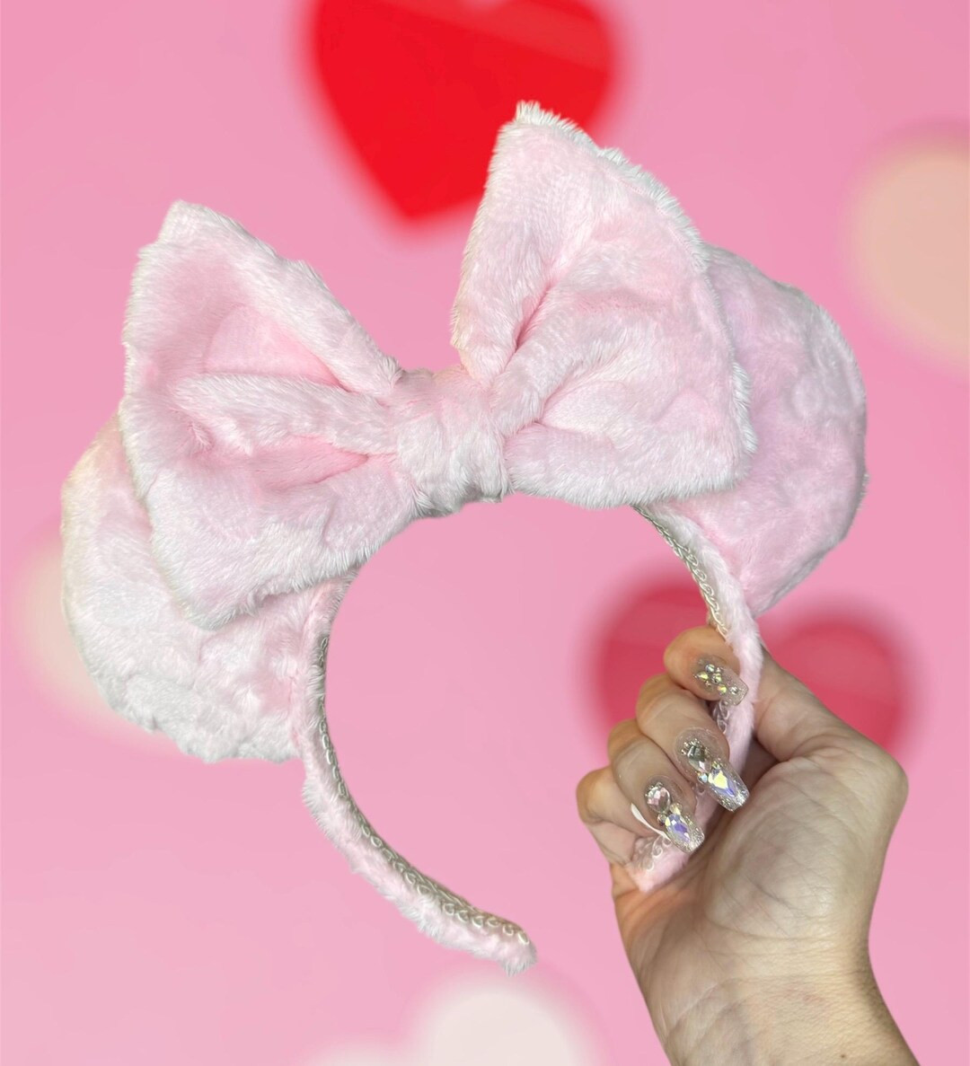 Candy Pink Hearts Minnie Ears, Fuzzy Valentine's Day Disney Ear Headband - Etsy | Etsy (US)