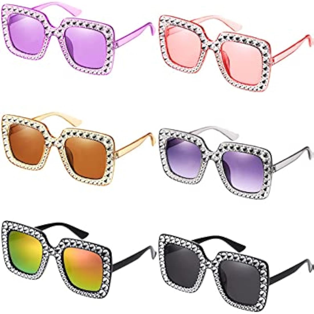 Frienda 6 Pairs Crystal Oversized Square Sunglasses Diamond Glitter Sunglasses Retro Thick Frame ... | Amazon (US)