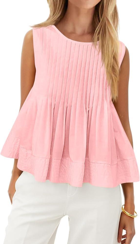 Cicy Bell Womens Summer Peplum Tops Casual Babydoll Sleeveless Cotton Tank Tops Flowy Pleated Shi... | Amazon (US)