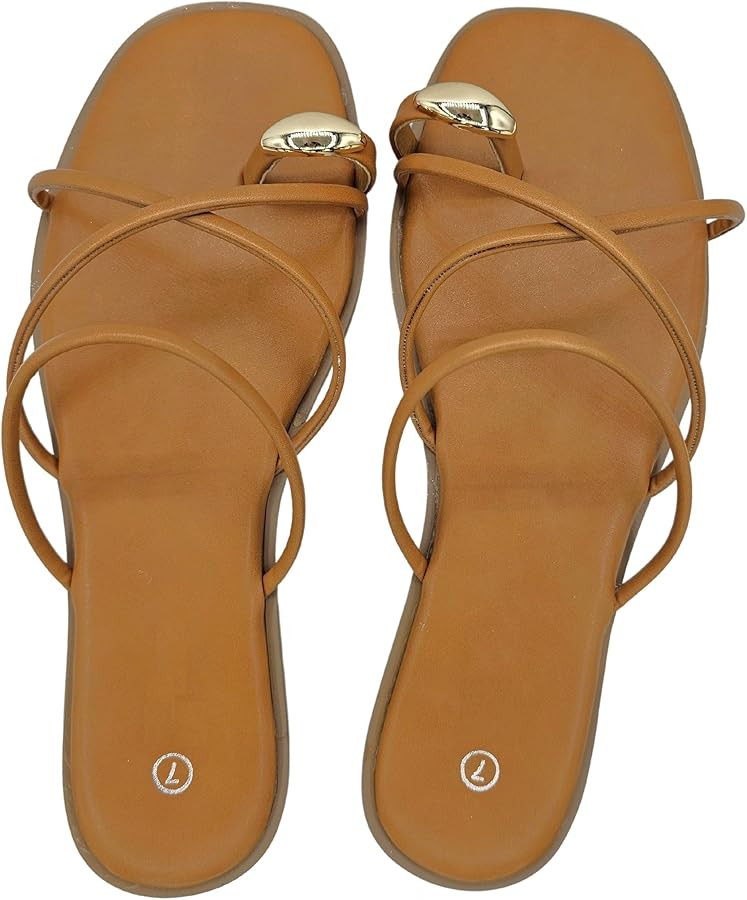 TruFox Women's Slide Sandals Flat Toe Ring Thongs with Cross Strap for Summer Slip On | Amazon (US)