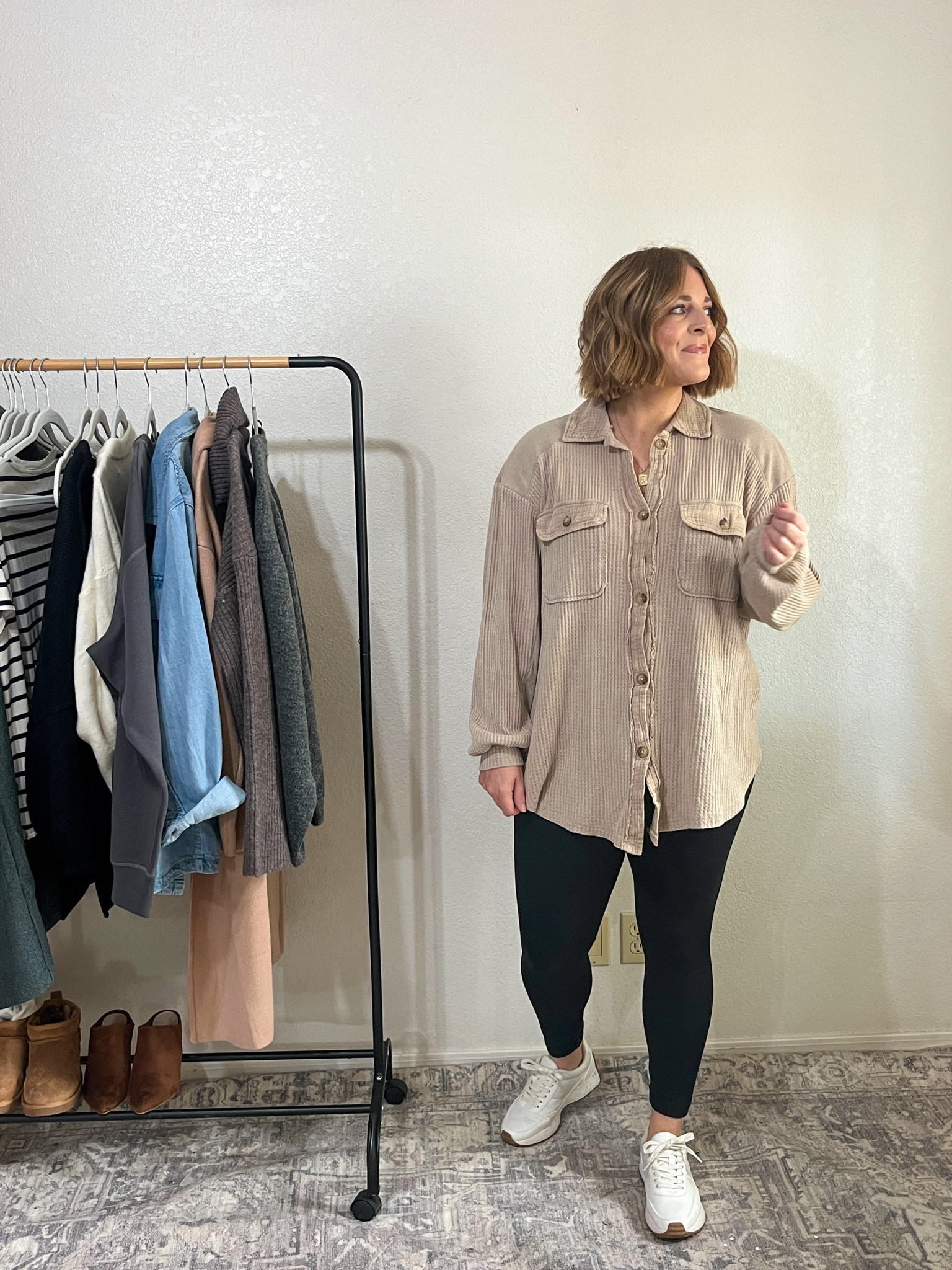 Legging friendly tops// waffle knit button down (tts) wearing L

#LTKfindsunder50 #LTKmidsize #LTKsalealert