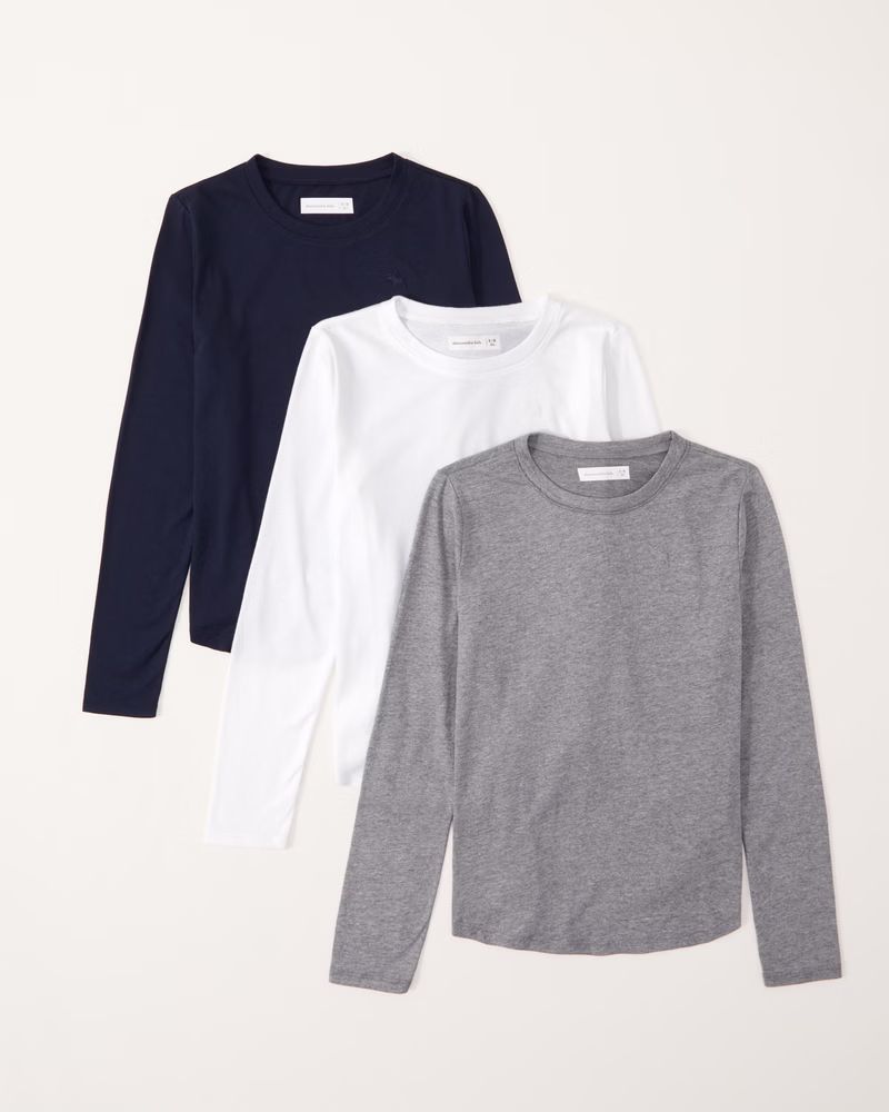 girls 3-pack long-sleeve curved hem icon tee | girls | Abercrombie.com | Abercrombie & Fitch (US)