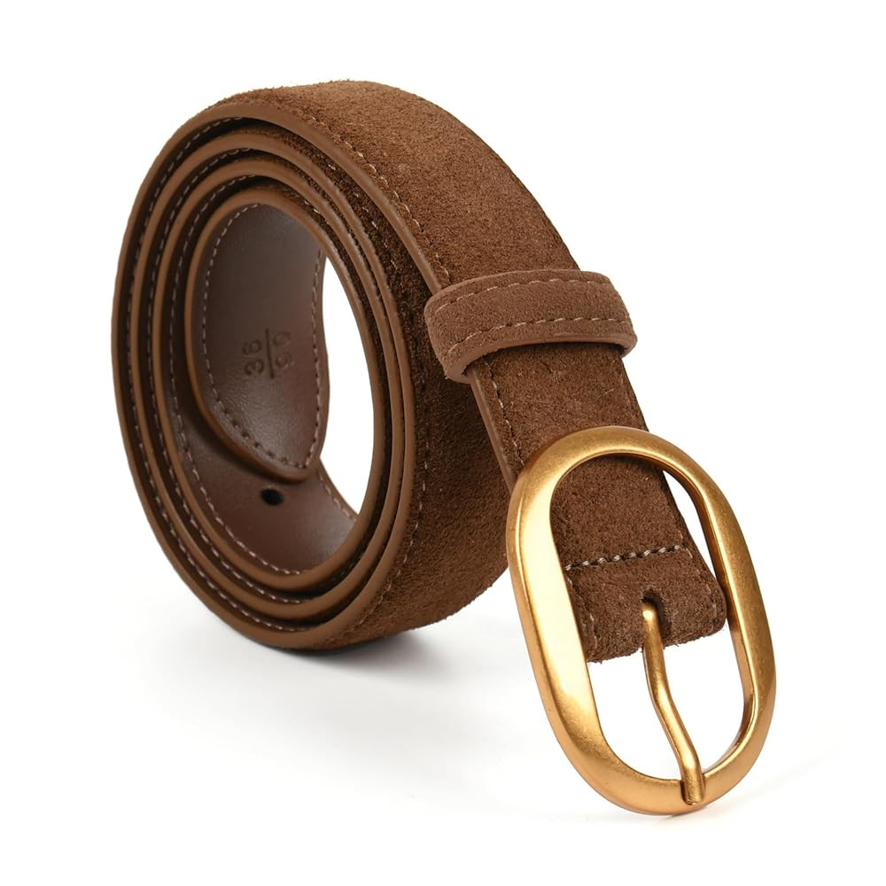 Valleycomfy Womens Leather Suede Waist Belt for Casual Dress Jeans Ladies with Gold Buckle | Amazon (US)