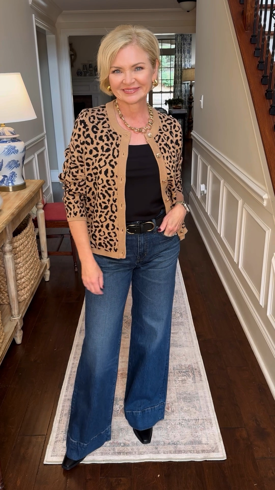 Found this gorgeous leopard print cardigan on Amazon! It's super soft and the quality is great. Layer it over a top or button it up & wear it as a top. I'm wearing it in a Small, jeans are in a 26.

Leopard print
Wide leg denim
J.Crew
Fall outfits
Thanksgiving outfit
Boots
Petite
Over 50

#amazonfashion
#petitefashion
#stylewithserena
#fashionover50
#midlifefashion

#LTKVideo 

#LTKStyleTip #LTKSeasonal