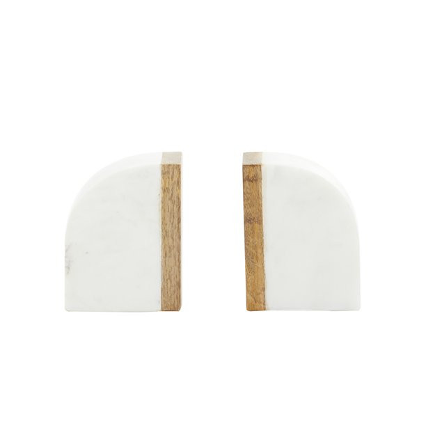 DecMode 4" White Marble Bookends with Wood Details (Set of 2) - Walmart.com | Walmart (US)