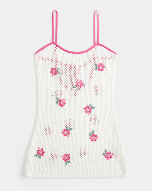 Crochet-Style Floral-Embroidered Cover Up Dress | Hollister (US)