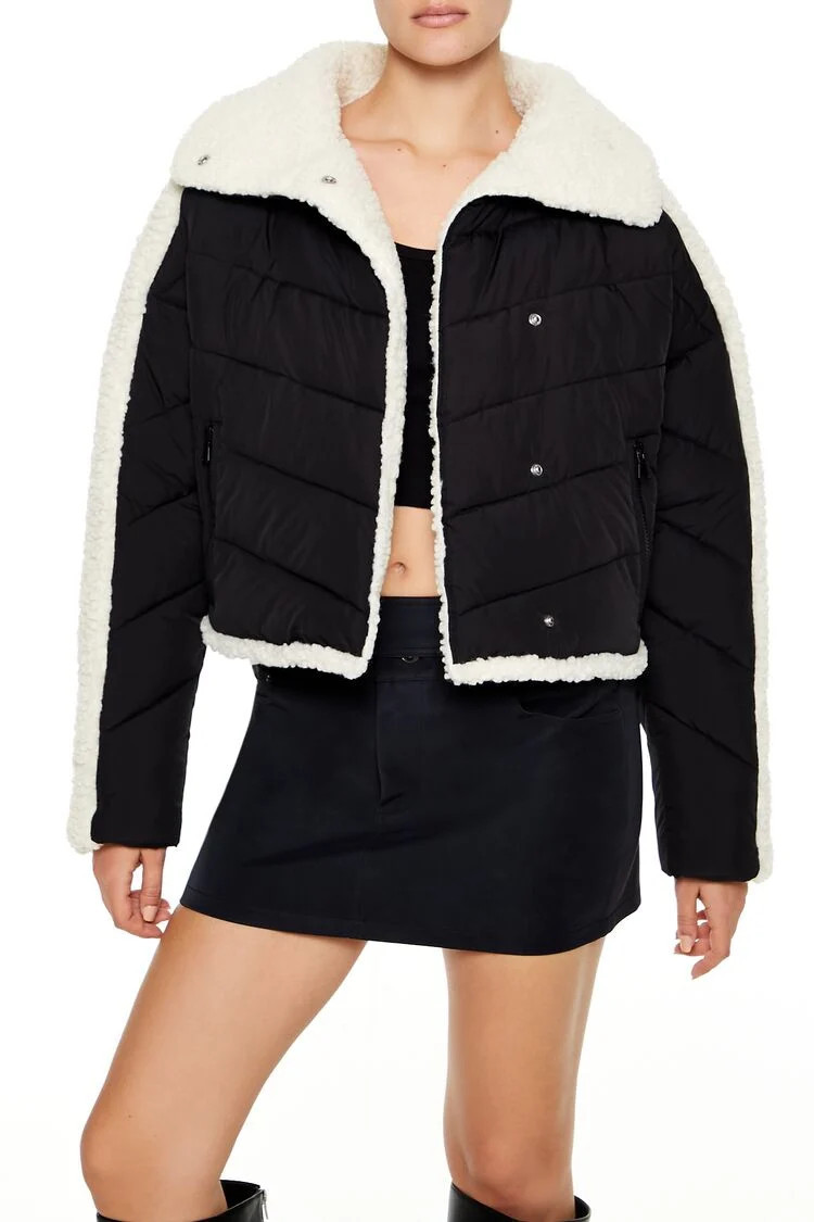 Faux Shearling-Trim Puffer Jacket | Forever 21
