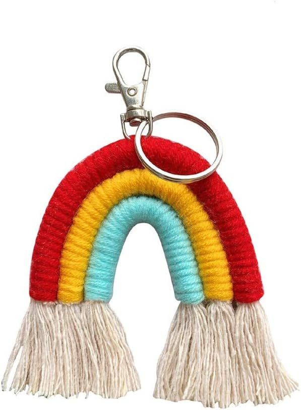 Scwopeuer Weaving Rainbow Keychains Boho Key Holder Keyring Macrame Bag Charm Car Hanging | Amazon (US)