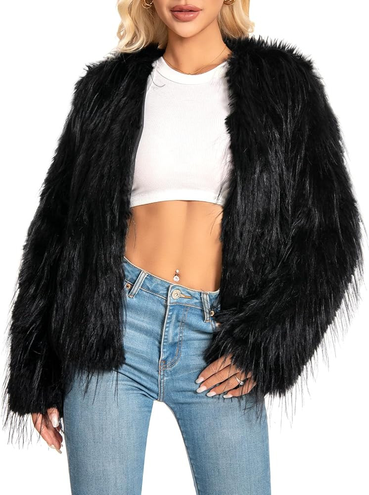 Fur Coats For Women, 2025 Plus Size Mongolian Faux Fuzzy Jacket Fluffy Long Sleeve Winter Coat wi... | Amazon (US)