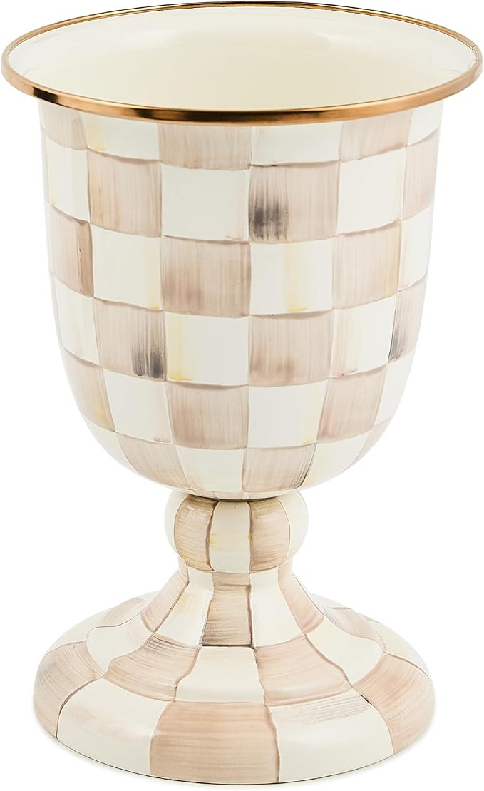 MACKENZIE-CHILDS Enamel Pedestal Vase, Brown-and-White Mocha Check | Amazon (US)