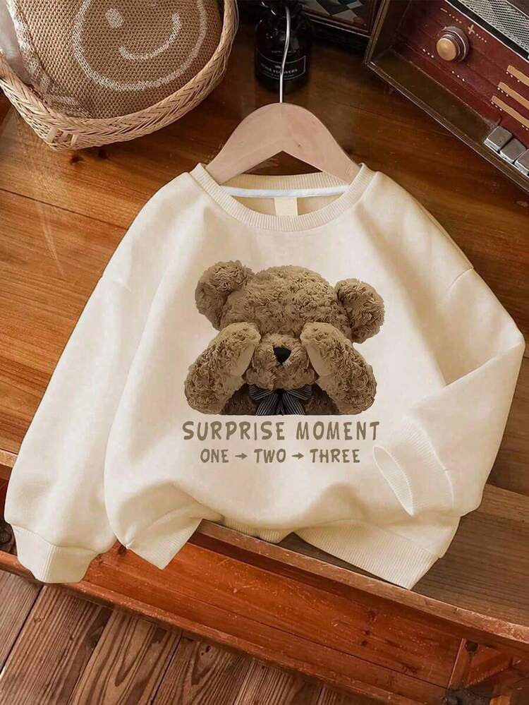 Pullover a maniche lunghe con scollo tondo per ragazze pre-adolescenti, con stampa di orsetti "MO... | SHEIN