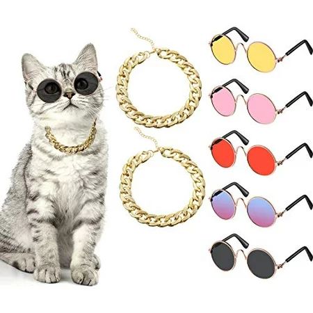 7 Piece Cool Cat Dog Costume Set Include Adjustable Gold Pet Dog Chain and Funny Cute Cat Small Dog  | Walmart (US)