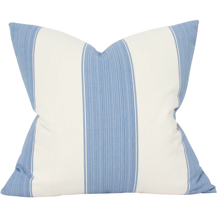 Wide Stripe Ocean Blue and White Designer Pillow | Arianna Belle