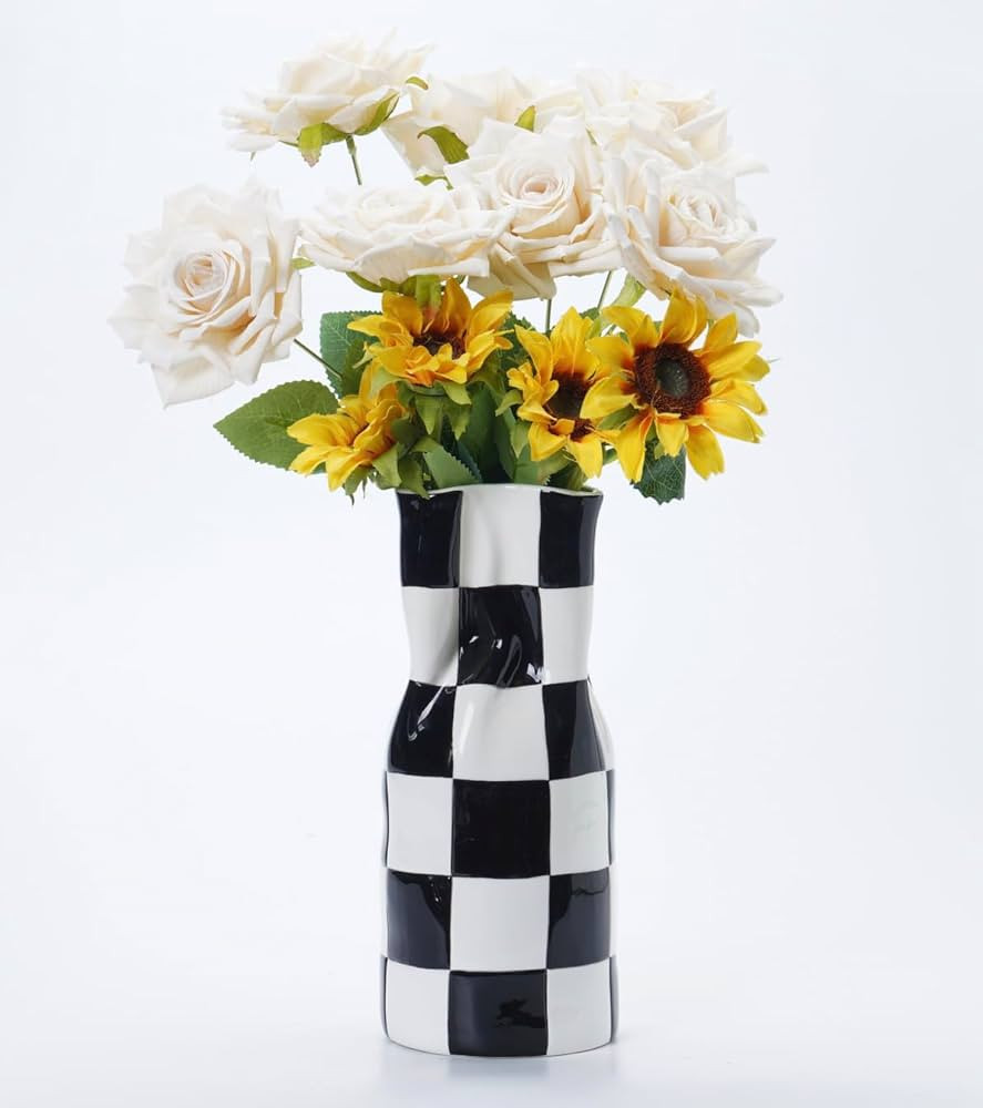 Ceramic Modern Checker Vase for Home Decor, Aesthetic Decoration for Livng Room, Bedroom, Kitchen... | Amazon (US)