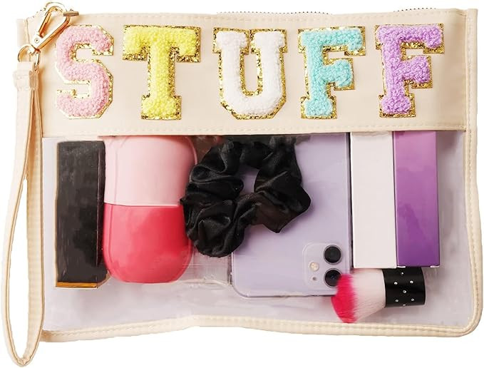 HANAMO Chenille Letter Bag for Tote Organizer, Chenille Letter Clear Stuff Pouch Nylon Cosmetic B... | Amazon (US)