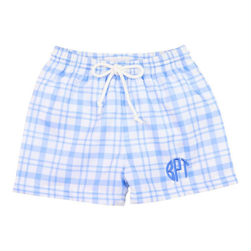 Blue Plaid Swim Trunks | Cecil and Lou