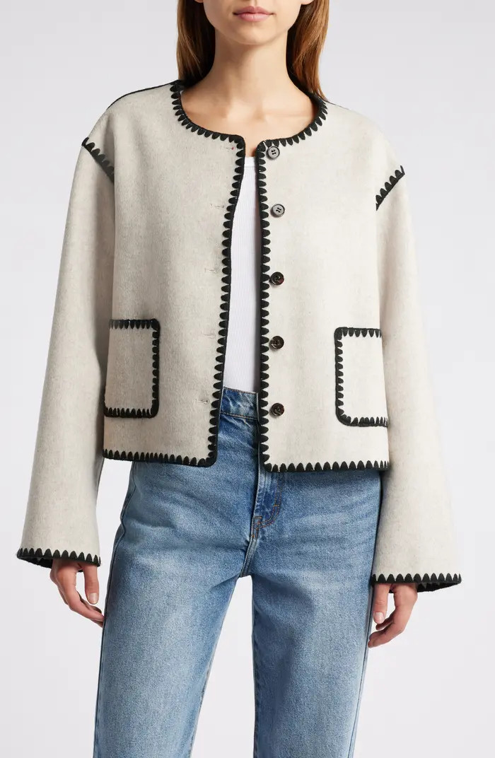 Melanie Embroidered Detail Wool Blend Jacket | Nordstrom