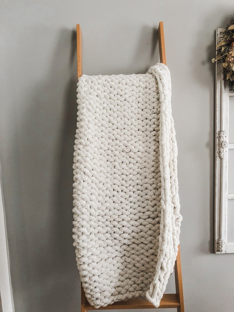Ivory Chunky Knit Blanket  Soft Chenille Hand-knit Throw | Etsy | Etsy (US)