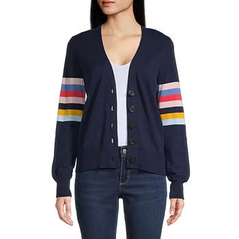 St. John's Bay Womens Long Sleeve Button Striped Cardigan | JCPenney