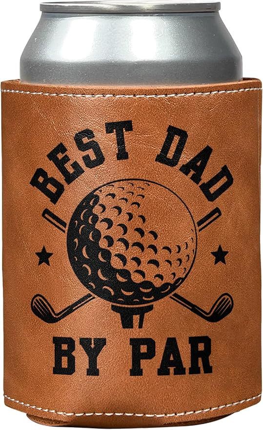 Christmas Golf Gifts For Dad, Men, Husband, Grandpa - Best Dad By Par Leather Can Cooler Sleeves ... | Amazon (US)