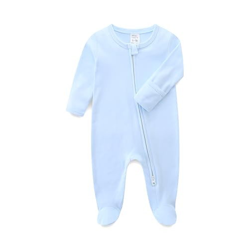 Hikido Footies Romper for Baby Boys or Girls Long Sleeve Onesie Cotton Jumpsuit Suitable Pajamas for 9-12months Kids Sky Blue | Amazon (US)