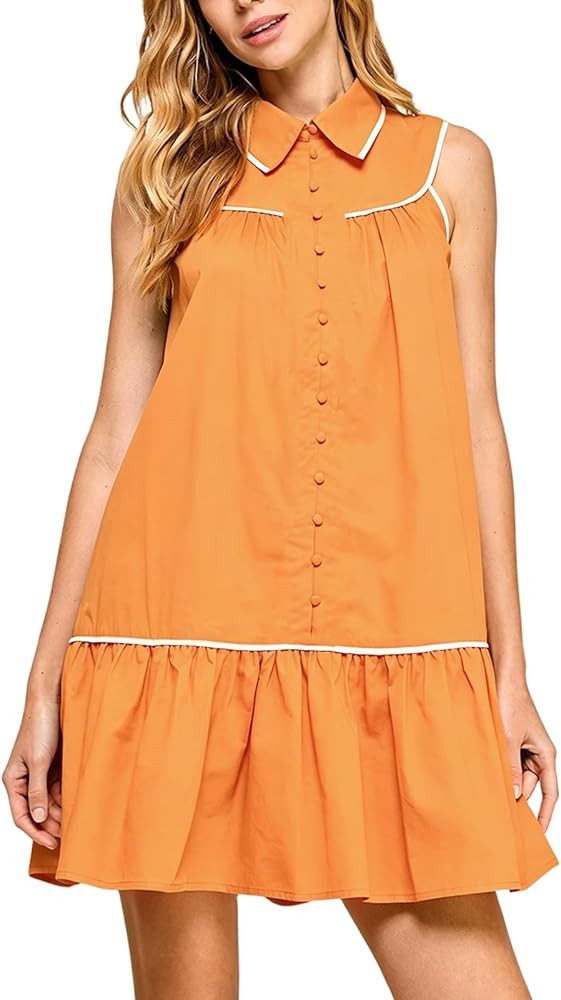 Womens Summer Dresses Casual Sleeveless Button Down Collared Mini Dress 2026 Pleated Flowy Sundre... | Amazon (US)