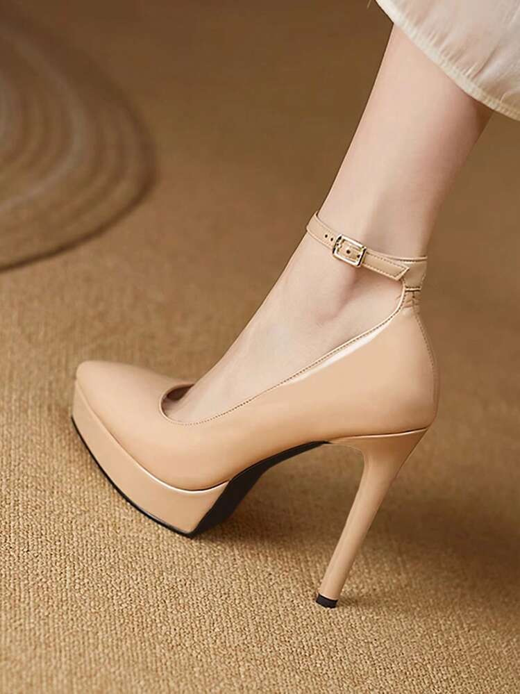 Women's High Heel Shoes, Strap Buckle Thin Heel Pumps, Super High Heel, Available In Pink, Aprico... | SHEIN
