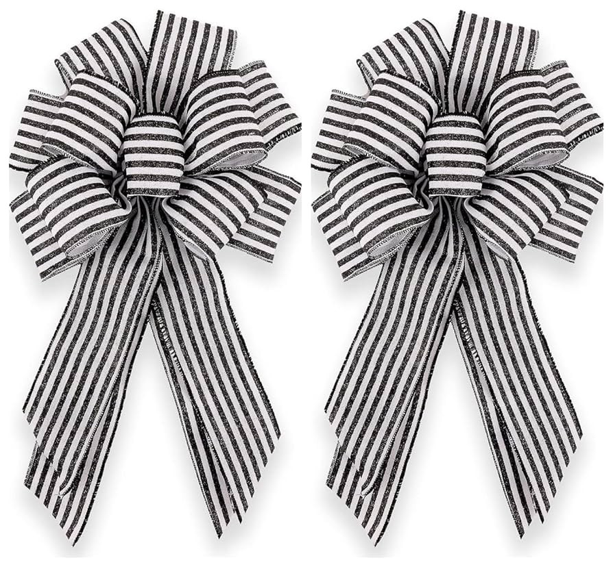 Halloween Bow Wreath, 20x12 Inch 2-Pack Black and White Striped Bow Wired Wreath Bows for Outside... | Amazon (US)