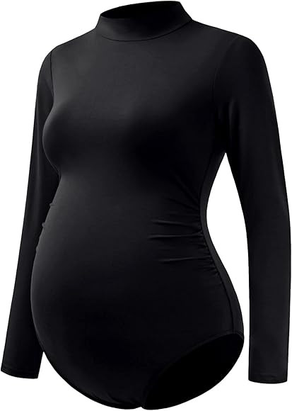 Bhome Maternity Shirt Mock Neck Long Sleeve Bodysuit for Pregnant Photoshoot | Amazon (US)
